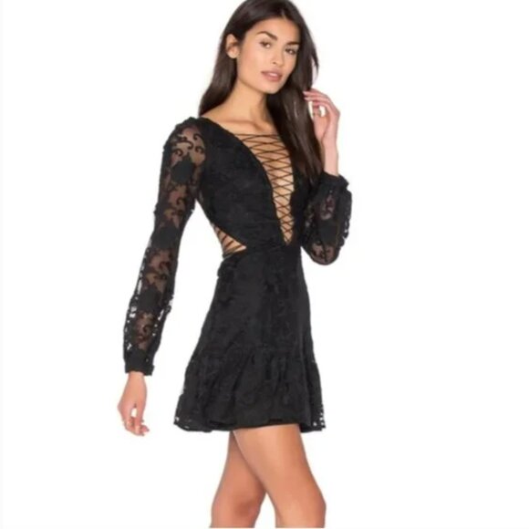 For Love And Lemons Black Lace Mini Dress - Picture 1 of 2